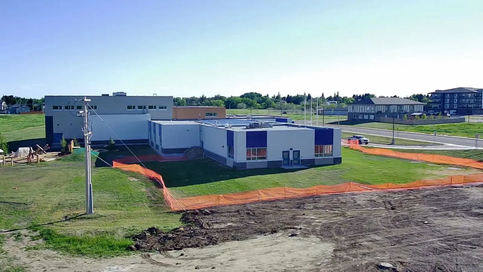 A new school building nearing completion on its site